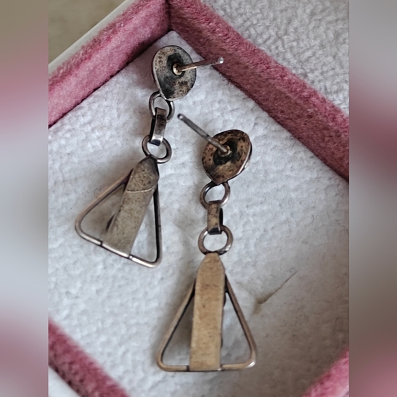 Vintage Southwestern Native American Turquoise Snake Eyes Drop Earrings - Picture 9 of 13